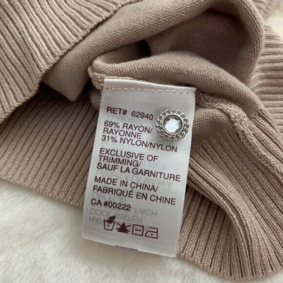 Tradition Women's Cowl Neck Sweater Top 3/4 Length Sleeve Stretch Taupe y2k - Picture 15 of 16